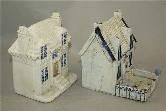 Two rare Yorkshire ceramic cottage money boxes, mid - late 19th century, 15.5cm, latter repaired